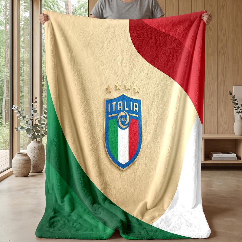 Italy Football Printed Flannel Blanket Skin Friendly Warm Decorative Throw for Indoor Couch Bed Daily Use