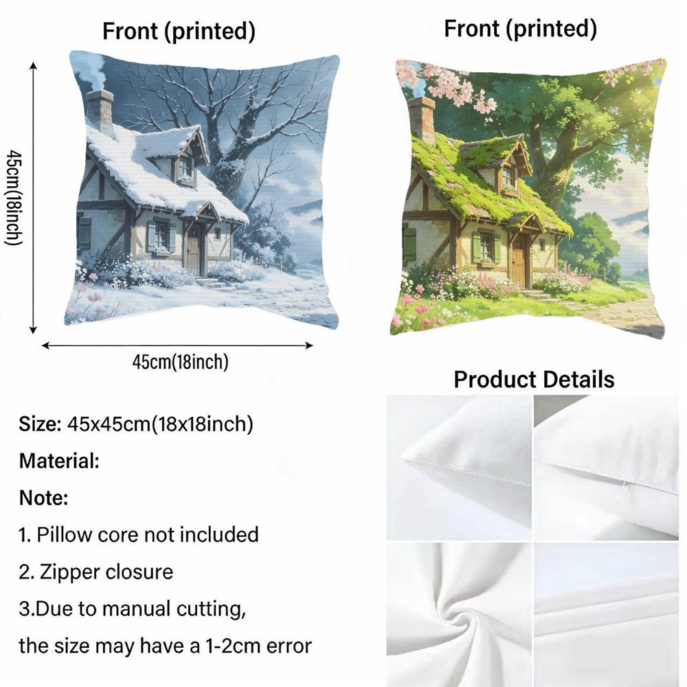 M-Cabin In The Woods Cushion Cover Natural Linen Pillowcase Set, All-In-One Decor For Sofa, Bedroom & Chair