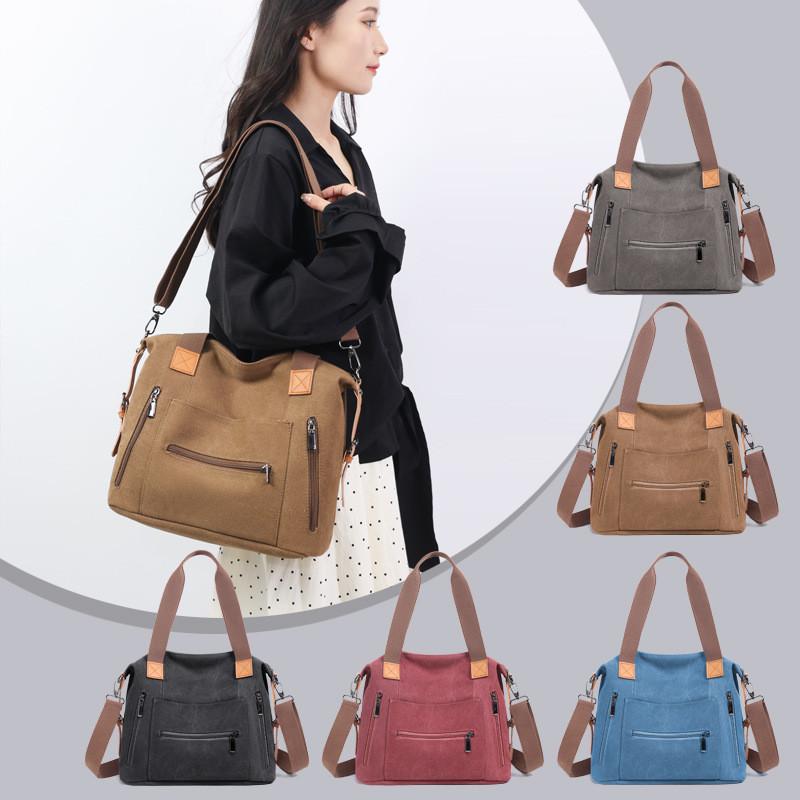 Canvas Tote Bag For Women Large Capacity Shoulder Handbag With Zipper Closure For Travel And Casual Use