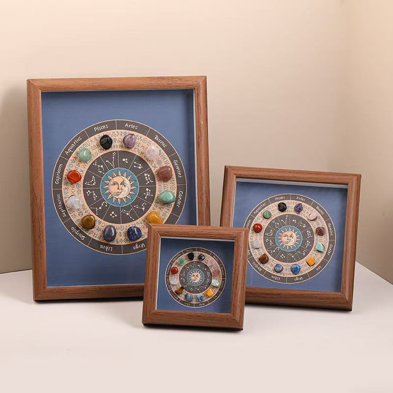 

Natural crystal photo frame, stage display, twelve zodiac signs, home decor, housewarming gift, study decoration small size 12*12cm