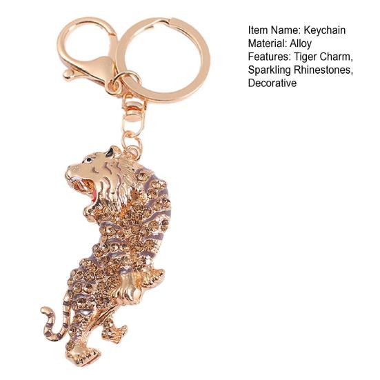Keychain Pendant Sparkling Rhinestones Zodiac Tiger Shape Charm Key Chain Strong Lobster