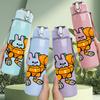 1PC Rabbit Astronaut Cartoon Pattern 750ml Color Plastic Sports Water Bottle Leakproof Flip Straw Lid Suitable for Sports Office Home Use
