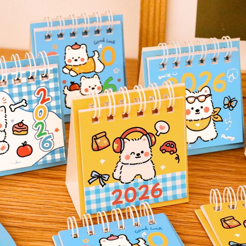 2026 Year Simple Ins Small Desk Calendar Cute Cartoon Dog Calendar Portable Pocket Calendar Schedule Desktop Decoration Gifts