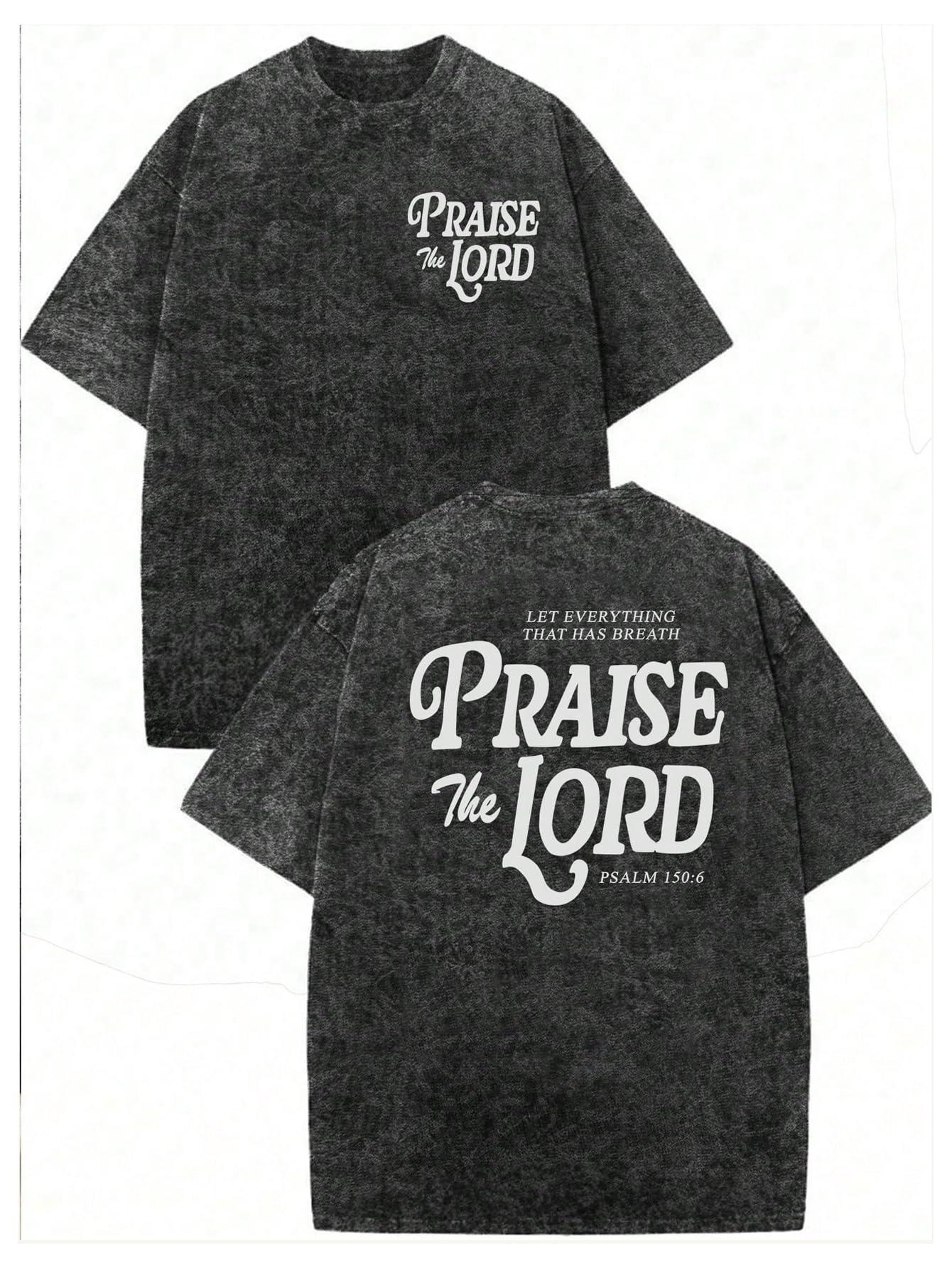 

Washed Double-Sided Praise The Lord Print 100% Cotton Oversized Short Sleeve T-shirt L чёрный