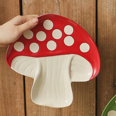 Ceramic Mushroom Shaped Dinner Plates Whimsical Vegetable Produce Theme Flower Shaped Dishes for All Season Kitchen Dining, Creative Dinnerware