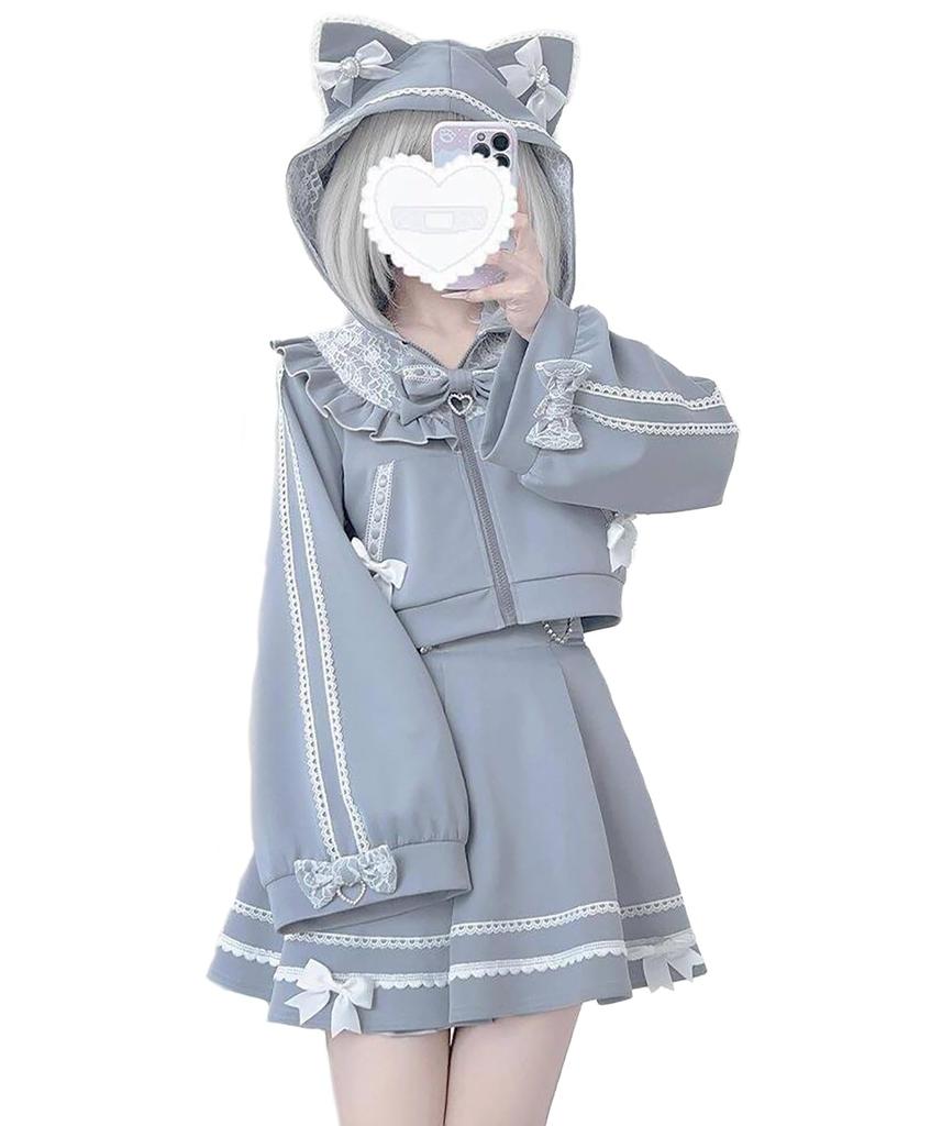 Conjunto de Fantasia Cosplay Jundakara com Renda e Gato e Perfeito para e Lolita Coreana Inclui e Tamanho Leve Conjunto de 3 Peças Orelhas, Laços, Babados, Subcultura,