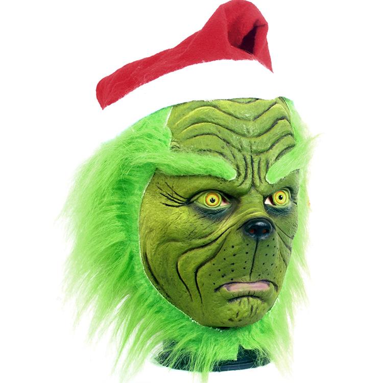 Christmas mask green furry monster Grinch headgear cosplay Funny Party Latex Mask