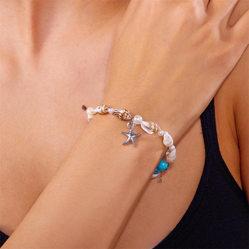 Beach Ocean Shell Jewelry Fashionable and Versatile Summer Conch Beaded Pendant Bracelet