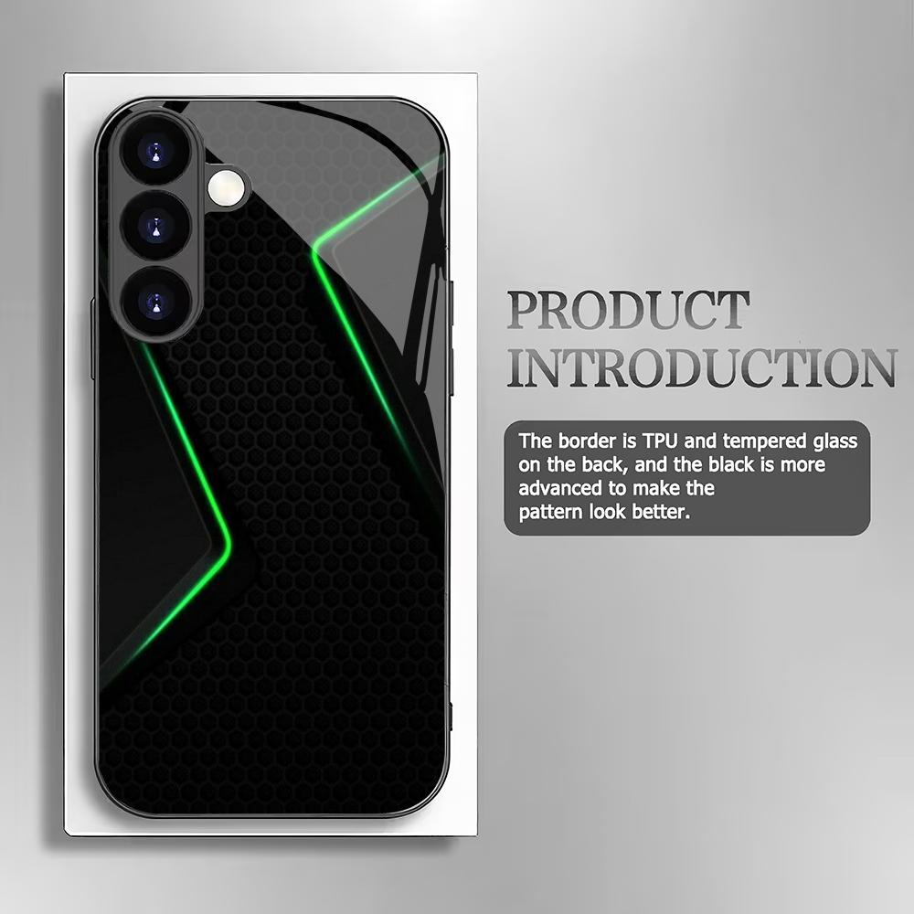 Coque de téléphone en verre à motif géométrique vert adaptée pour Samsung Galaxy S26 S25 S24 S23 S22 S20 FE/Ultra/Plus5Ganti coque arrière anti-chute