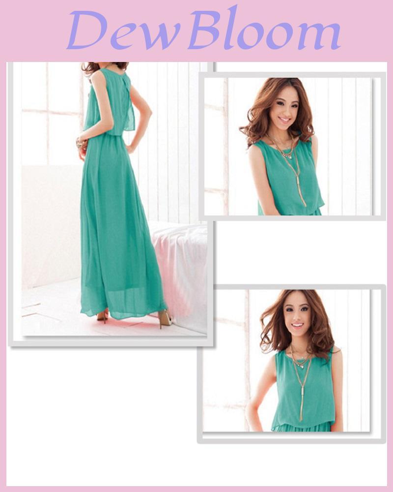 Elegant Summer Fashion Women Round Neck Sleeveless Chiffon Dress For Casual Party