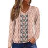 Top Casual de Moda para Mujer con Cuello en V, Manga Larga Raglán Plisada con Estampado Floral