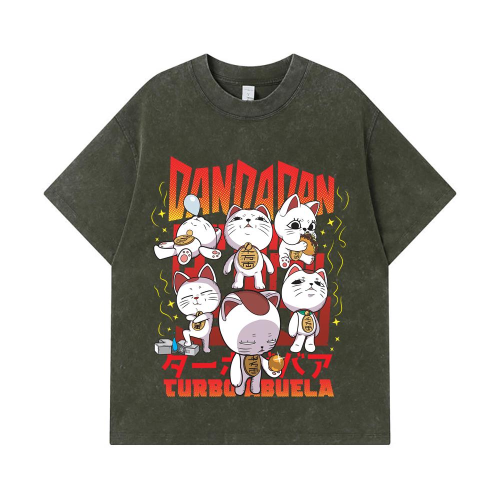 275 GSM Washed T-shirts 100% Cotton Dandadan V30 Turbo Granny Print Unisex Heavy Cotton T Shirt