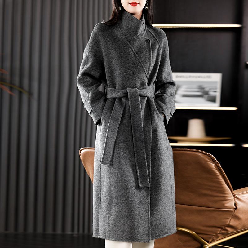 Lapel Waist Double-sided Wool Coat Women's Autumn and Winter New Temperament Wool Coat Plus Medium Style
