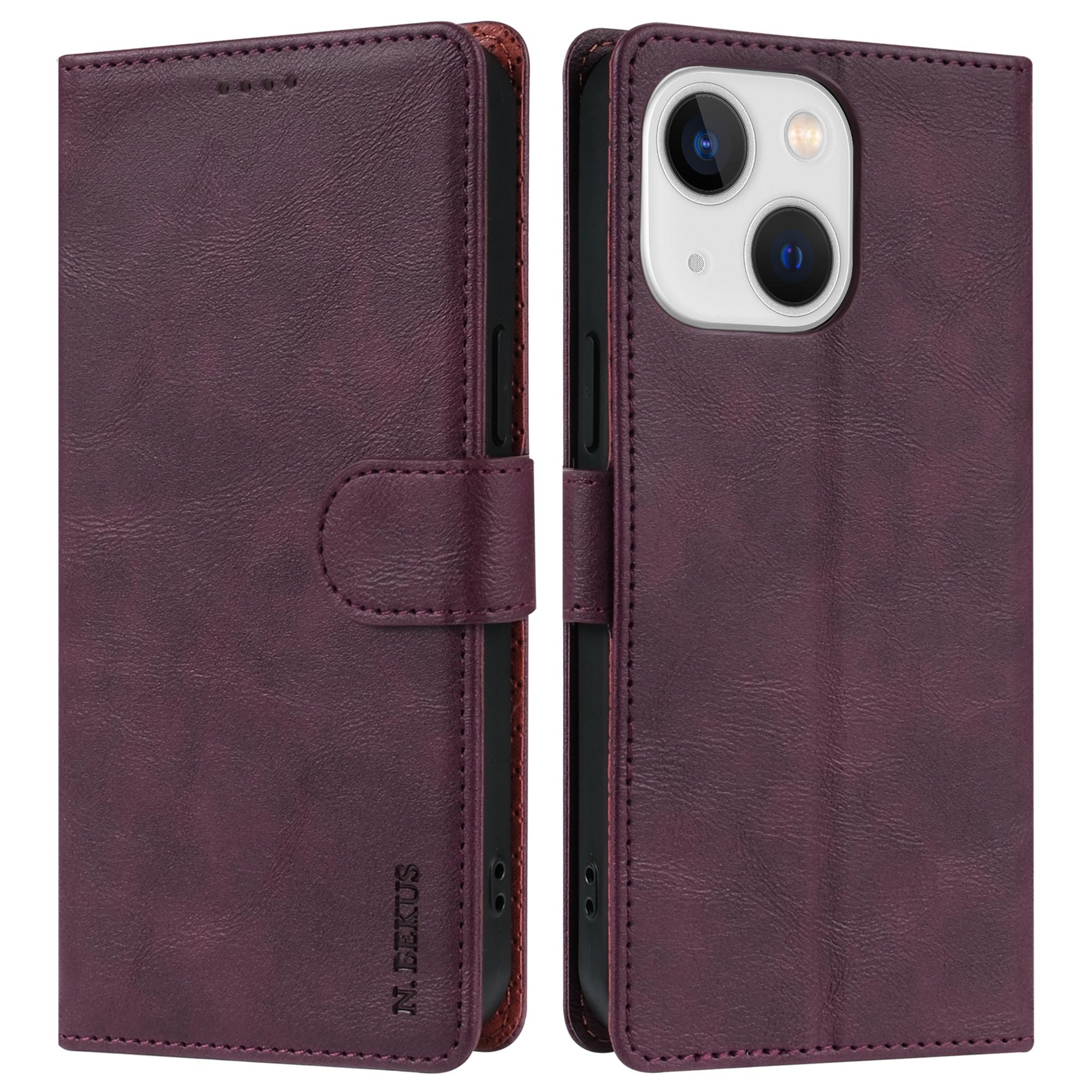 

For iPhone 14 Phone Wallet Case PU Leather Folding Stand Cover Wine Red