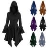 Women's Hooded Long Sleeve Flare Sleeve Irregular Hem Gothic Vintage Cosplay Mid Length Dress