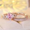 2 Pcs/set Rose Golden Color Oval Cut Pink Stone Ring Crown Ring Set Wedding Band Valentine's Day Jewelry