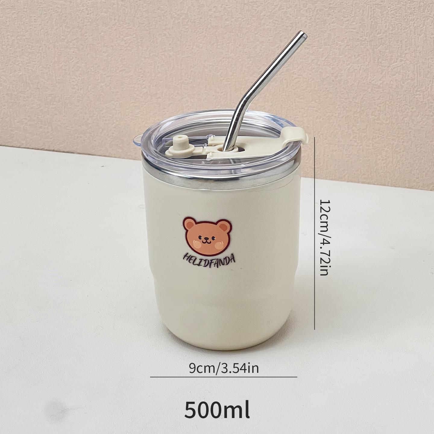 

500ML Portable Thermos Cup Double-layer Insulated Coffee Mug With Straw Cute Leak-proof 304 Stainless Steel Kids Drinking Cup 401-500ml