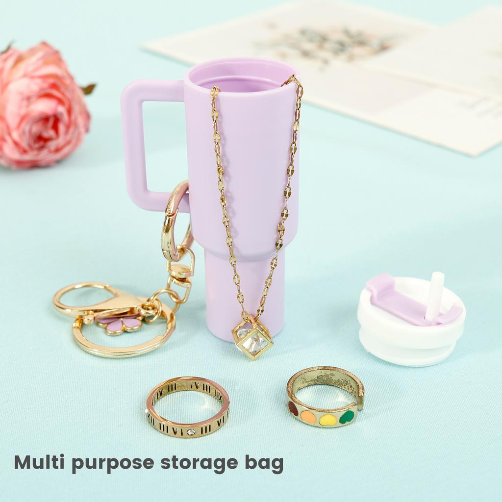 8Pcs Flower Keychain Pendant Wear Resistant Not Easy to Fade Ice Bucket Cup Keychain with Detachable Lid for Storaging Coin Pill