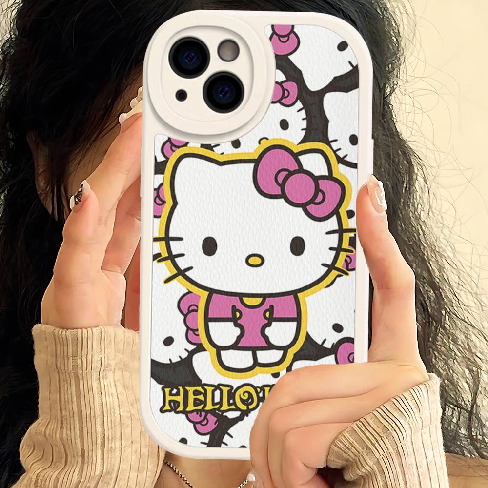 H-Hello Kitty Leather Phone Case For IPhone 15 14 13 Pro Max 12 11 16 Plus Phone Cover