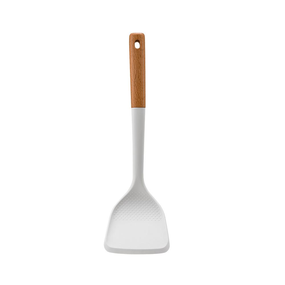 Wooden Handle 8-Piece Silicone Kitchen Utensil Set: Heat Resistant, Non-Stick Silicone Ladle, Spatula, Slotted Spoon with Storage Bucket.