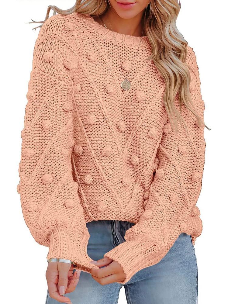 Φθινόπωρο Χειμώνας Πλεκτό Πουλόβερ με Πομ Πομ Χαλαρή Γραμμή Μακρυμάνικο Πουλόβερ Γυναικείο Πολυτελές Άνετης Εφαρμογής Κολακευτικό και Ευέλικτο Τοπ