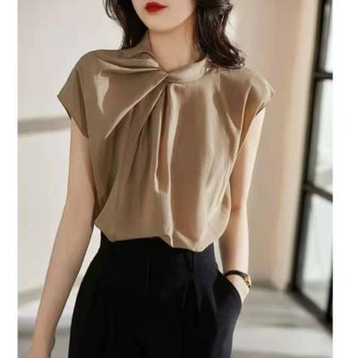 Summer Heart Machine Detail Styling Collar Refreshing Natural Silk Cotton Blended French Small Top for Women