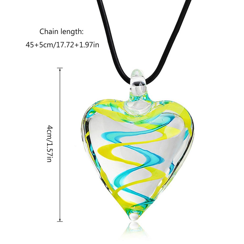 Stylish Glass Heart Necklace Women Girls Handmade Black Rope 3D Heart Pendant Necklace Valentine Birthday Choker Chain
