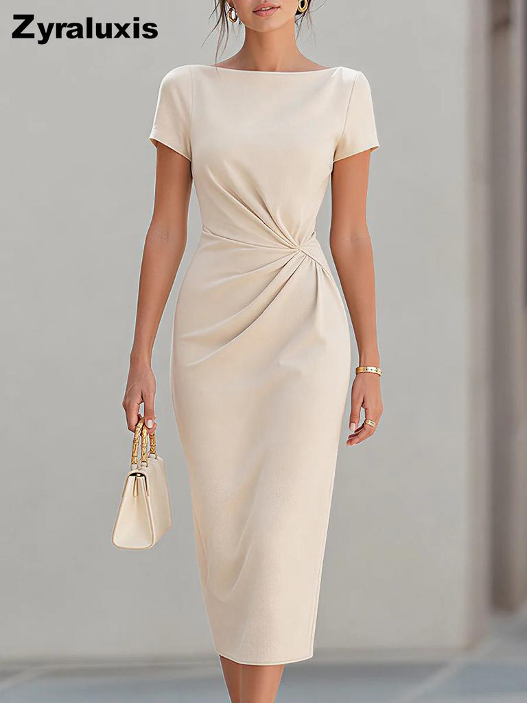 Abito Elegante da Sera Cocktail con Vita Arricciata Donna