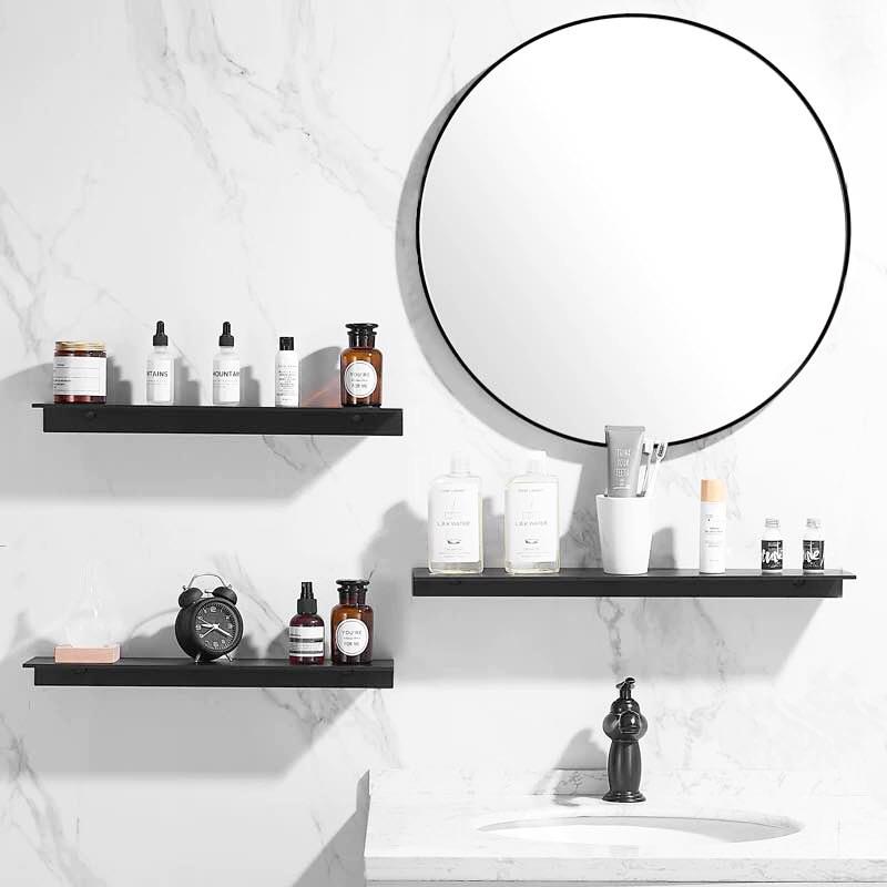 Estante de pared para baño de aluminio negro sin perforaciones