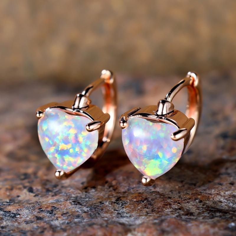 Hot Sale Popular Peach Heart White Opal Ear Buckle European and American Simple Design Advanced Ins Niche