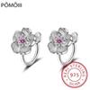 Cute 925 Sterling Silver Cherry Blossoms Flower Set Pink Cz Hoop Earring For Women Girls Kids Jewelry Orecchini Aros Aretes