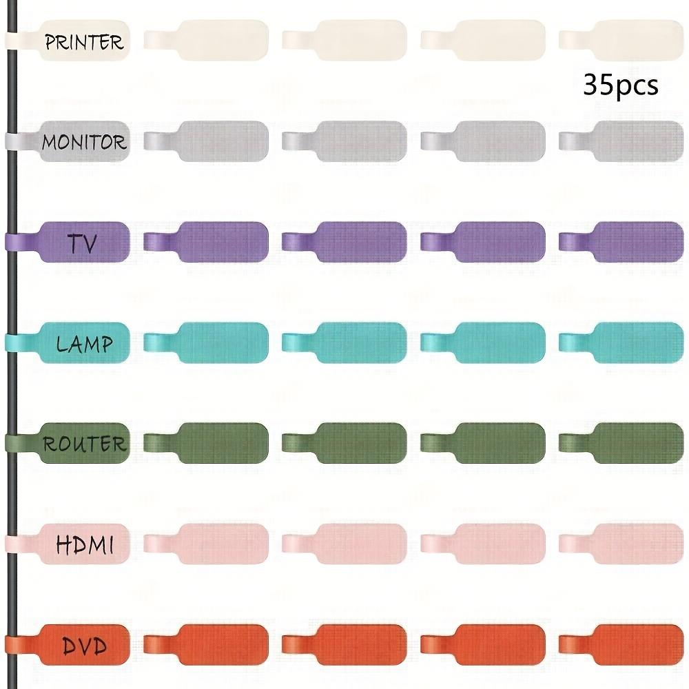 35pcs Multicolor Large Cable Labels, Self-Adhesive Mouse and Keyboard Cord Organizer Tags - Reusable Wire Management Tool