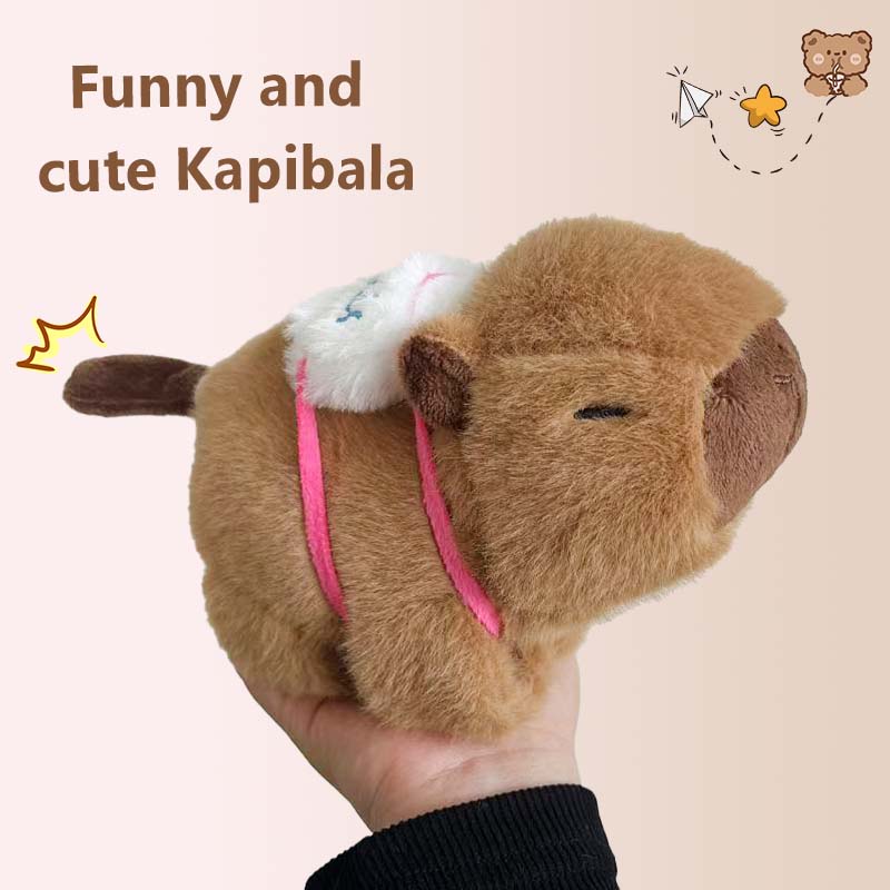 Dolphin Puff Ring Plush Toy Dark Brown Plush Doll Simulation Animal with Bad Hands, Backpack, Tail Can Shake
