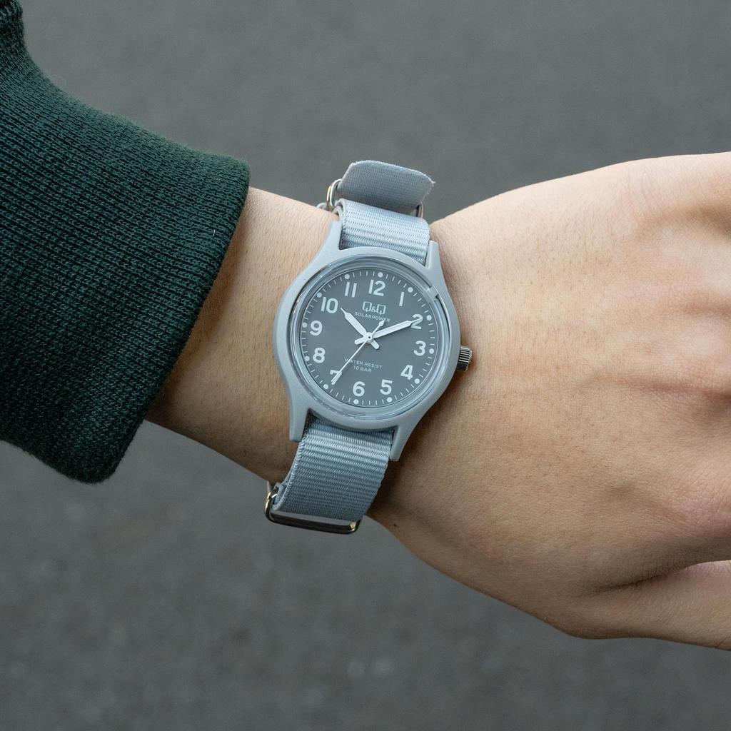 Citizen Analog Solar 10 ATM Water Nylon Q&Q Women's Watch, Resistant, Strap, Gray, E05A-004VK