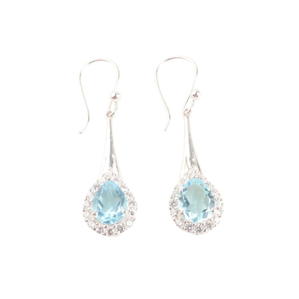 Natural Sky Blue Topaz Gemstone 925 Stamped Silver Jewelry Zircon Earrings 1.86" CZE-7-11