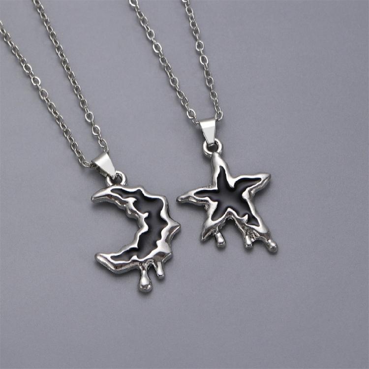 Stylish Star and Moon Friendship Pendant Necklaces Set of 2 Women Teens Girls Best Friend Jewelry Statement Pieces