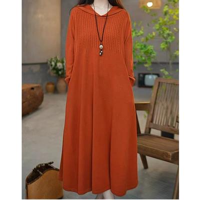 Große Größe langes Kapuzen-Mode vielseitiges Knie-Strickpulloverkleid Herbst und Winter neu hochwertig altersreduzierend Pullover Damen