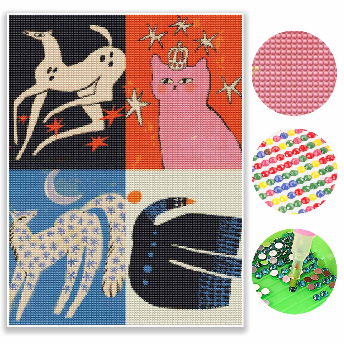 Diamond painting kit abstract cat bird deer art. full diamond round mosaic handmade. home decoration gift Round 20x30cm