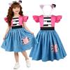 Meisjes Kattenoor Prinsessen Kostuum Set Kitten Print Glanzende Blauwe Jurk met Kinder Verjaardagsfeest Halloween Cosplay Jurk