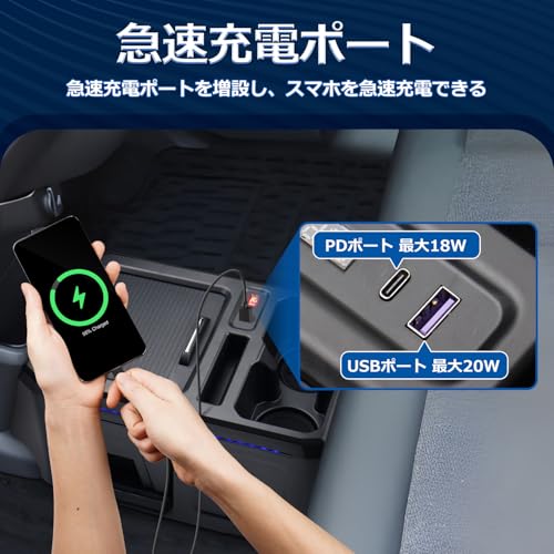 Mozan Honda N-BOX Custom JF5/JF6 Console Box, Center Console Tray with Fast Charging, USB Port, Car Storage Box with Trash Can, Drink Holder, Cup Hold