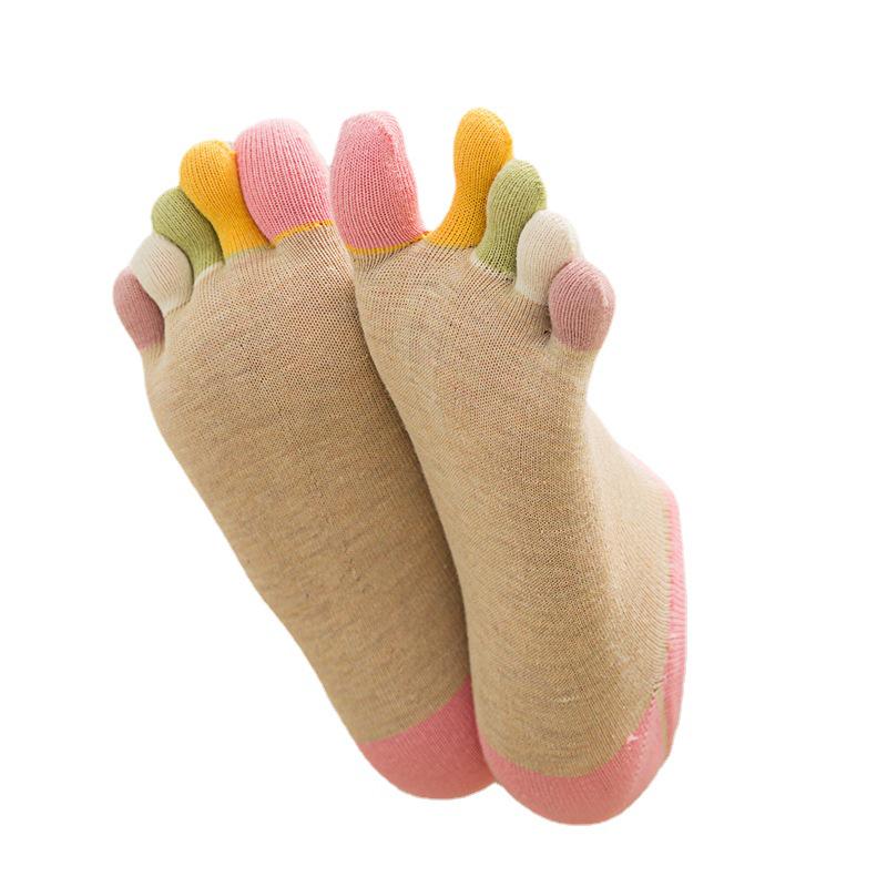 Women's Colorful Low-Cut Cotton Toe Socks - Breathable Invisible Five-Finger Design with Heel for Sweat Absorption