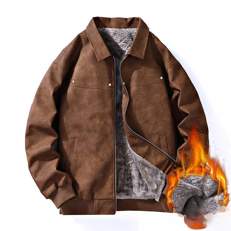 Jacket Men's Spring and Autumn New American Trend Retro PU Leather Jacket Fleece Lapel Jacket