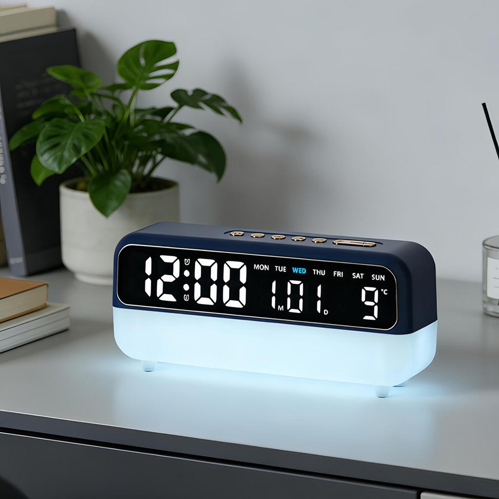 LED Digitaler Wecker Sprachsteuerung Temperatur Datum Wochentag Anzeige Timer Helligkeitseinstellung Elektronische Tischuhr Mit Umgebungslicht 12/24H