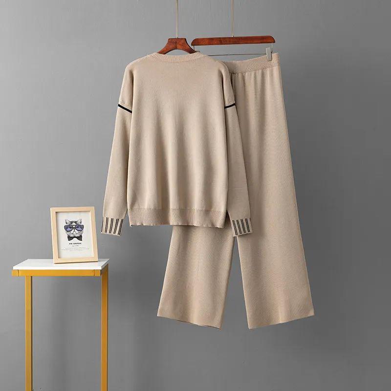 Cross-Border Amazon Foreign Trade Delivery Temperament Knit two piece Round neck sweater Loose Casual Set Long sleeve Women clothes