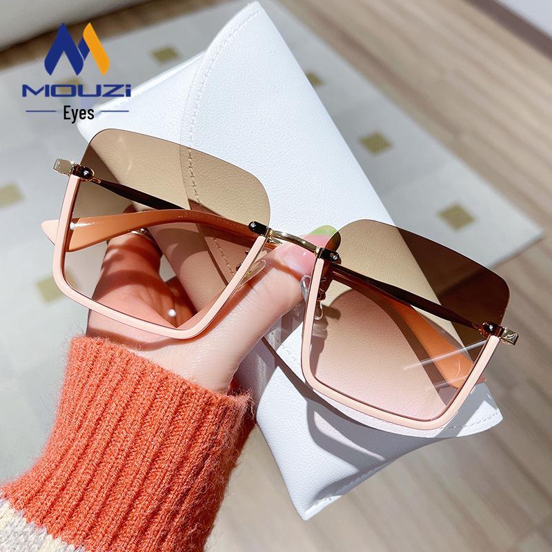 Retro Half-Frame Tea-Colored Sunglasses, Unisex 2025 Korean Style, High-End Net Red Fashion.