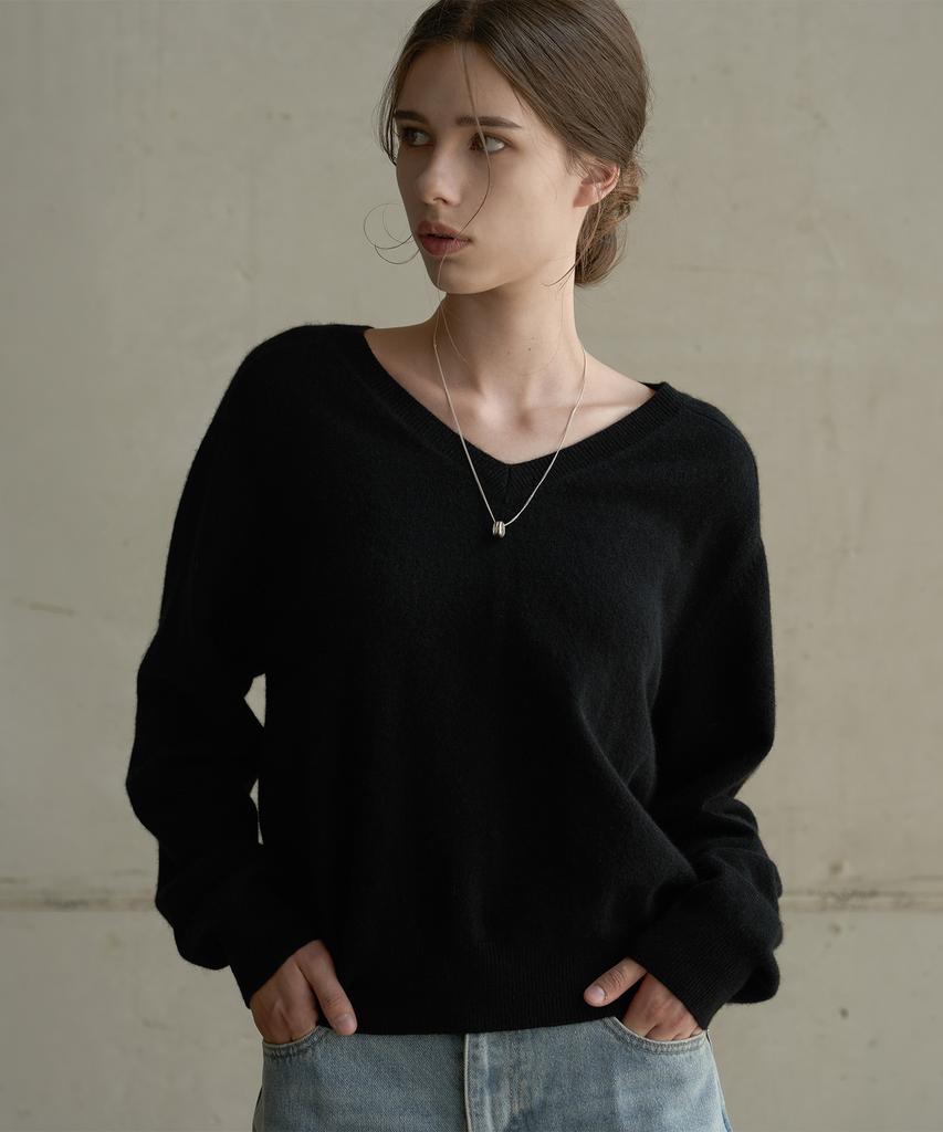 ATA Cadiz Wool Cashmere V-Neck Pullover_Black