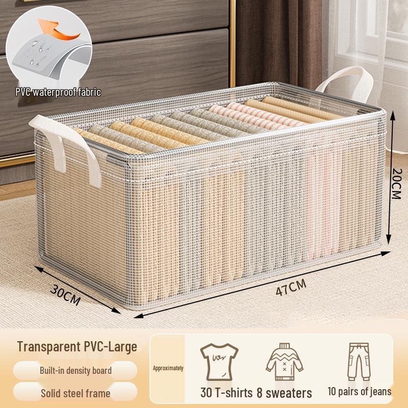 Cesto Pieghevole Trasparente in Rete PVC per Conservazione Vestiti con Supporto in Telaio d'Acciaio