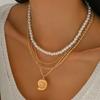 Bohemian Imitation Pearl Conch Pendant Necklace for Women Ladies Multi-Layered Design Vacation Collarbone Necklaces Jewelry Gift