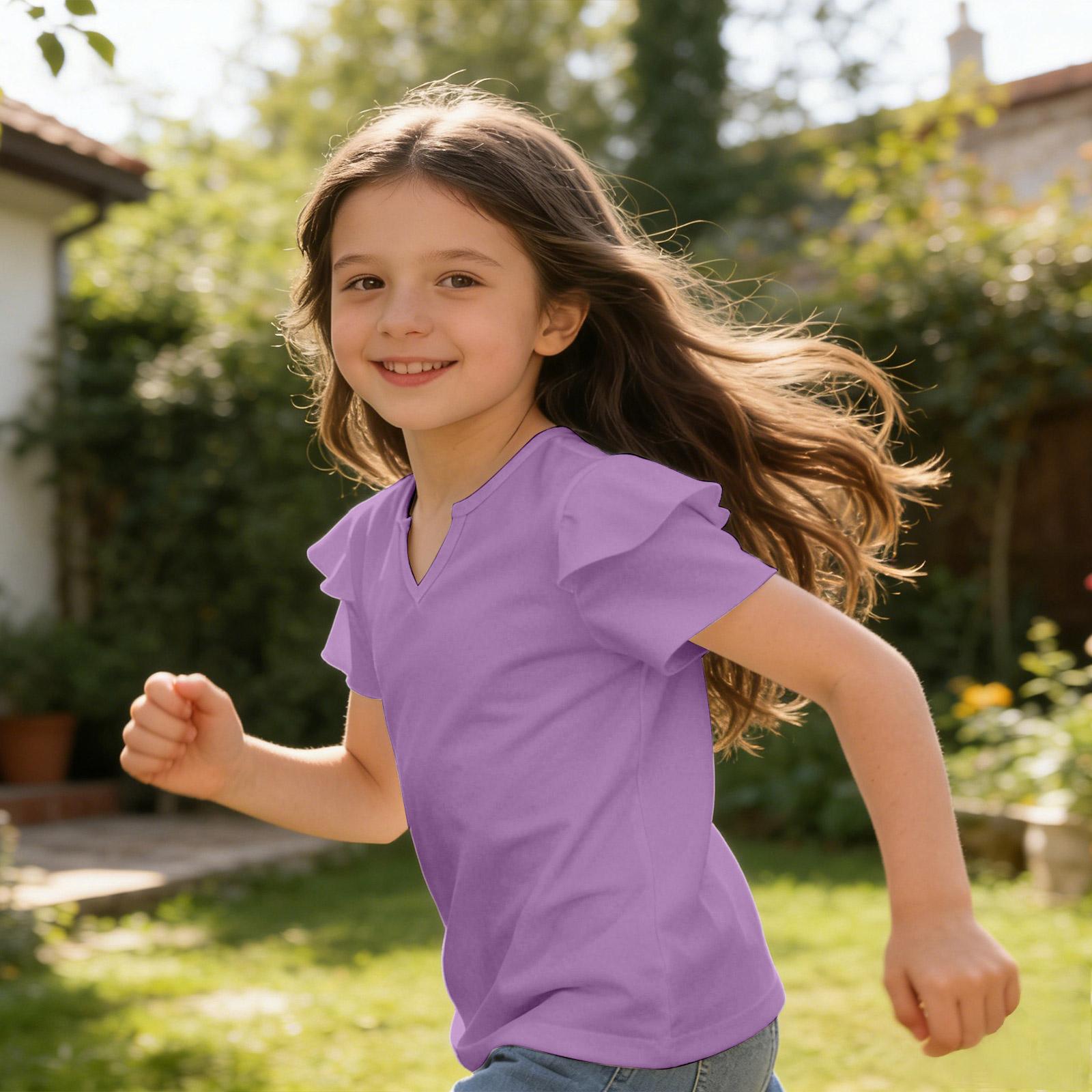 

Girls V-Neck Ruffle Tee - Short Sleeve Summer Blouse 100