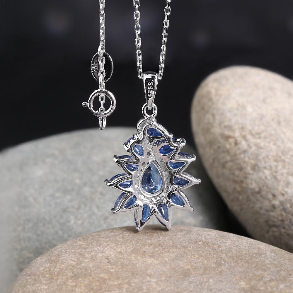 Gorgeous Luxury Natural Kyanite 4.25ct Pendant 925 Sterling Silver Necklace Fine Jewelry for Women Anniversary and Banquet Gifts